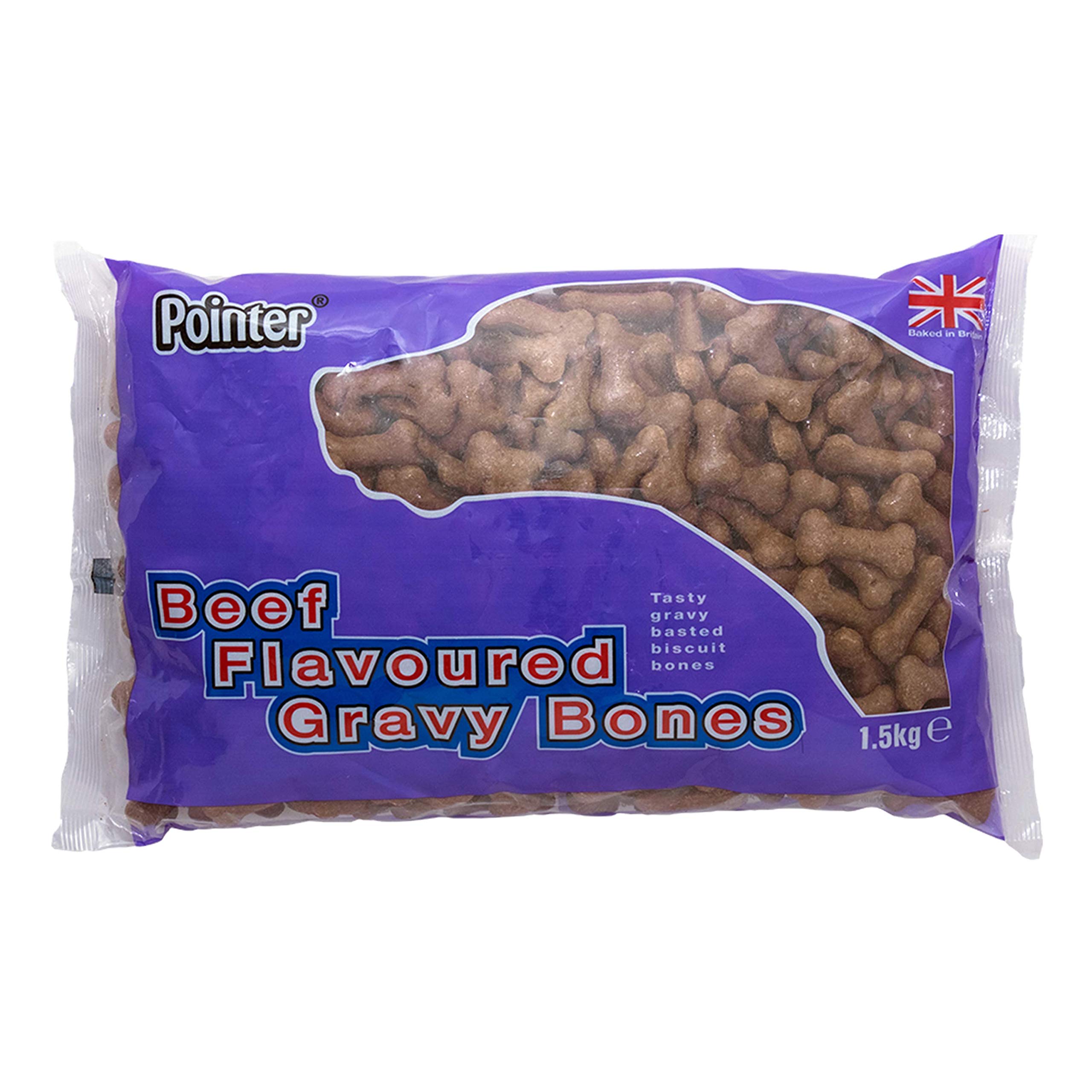 Pointer Beef Flavor Gravy Bones - Natural Dog Treats for Training & Rewards, High-Protein Chews for Dental Health, 1.5kg Bag - Perfect for Playtime & Bonding with Your Pet