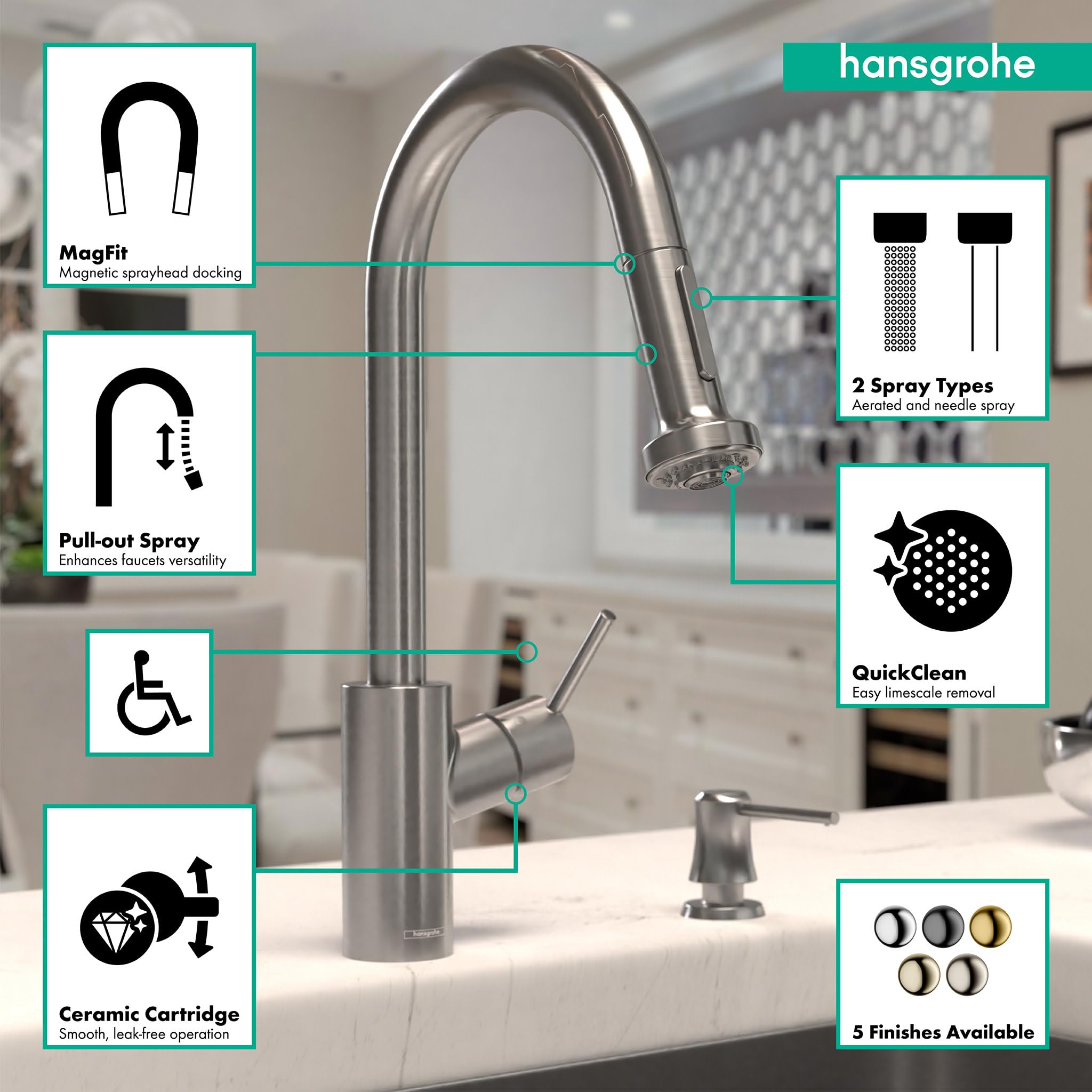 Hansgrohe Talis S² Stainless Steel High Arc Pull Down Kitchen Faucet with Magnetic Docking Spray Head - Modern Design for Sink & Cooking - Perfect for Home Kitchen Remodeling & Daily Dishwashing