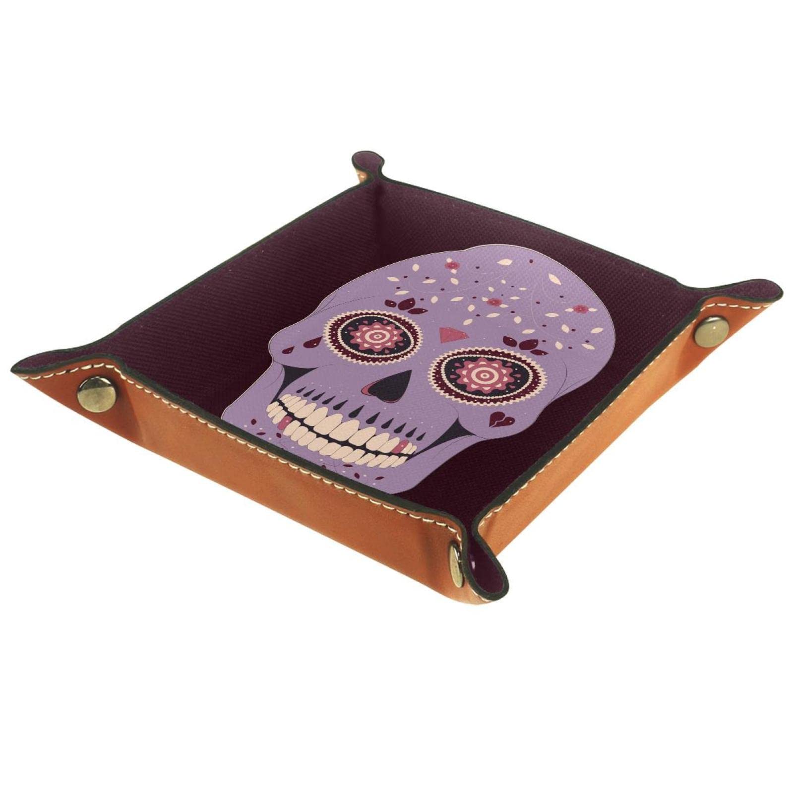 Vibrant Sugar Skull Decorative Storage Box - Organizer for Phone, Glasses, Wallet, Keys & Coins | Perfect for Day of the Dead Decor, Home Office & Gift Giving