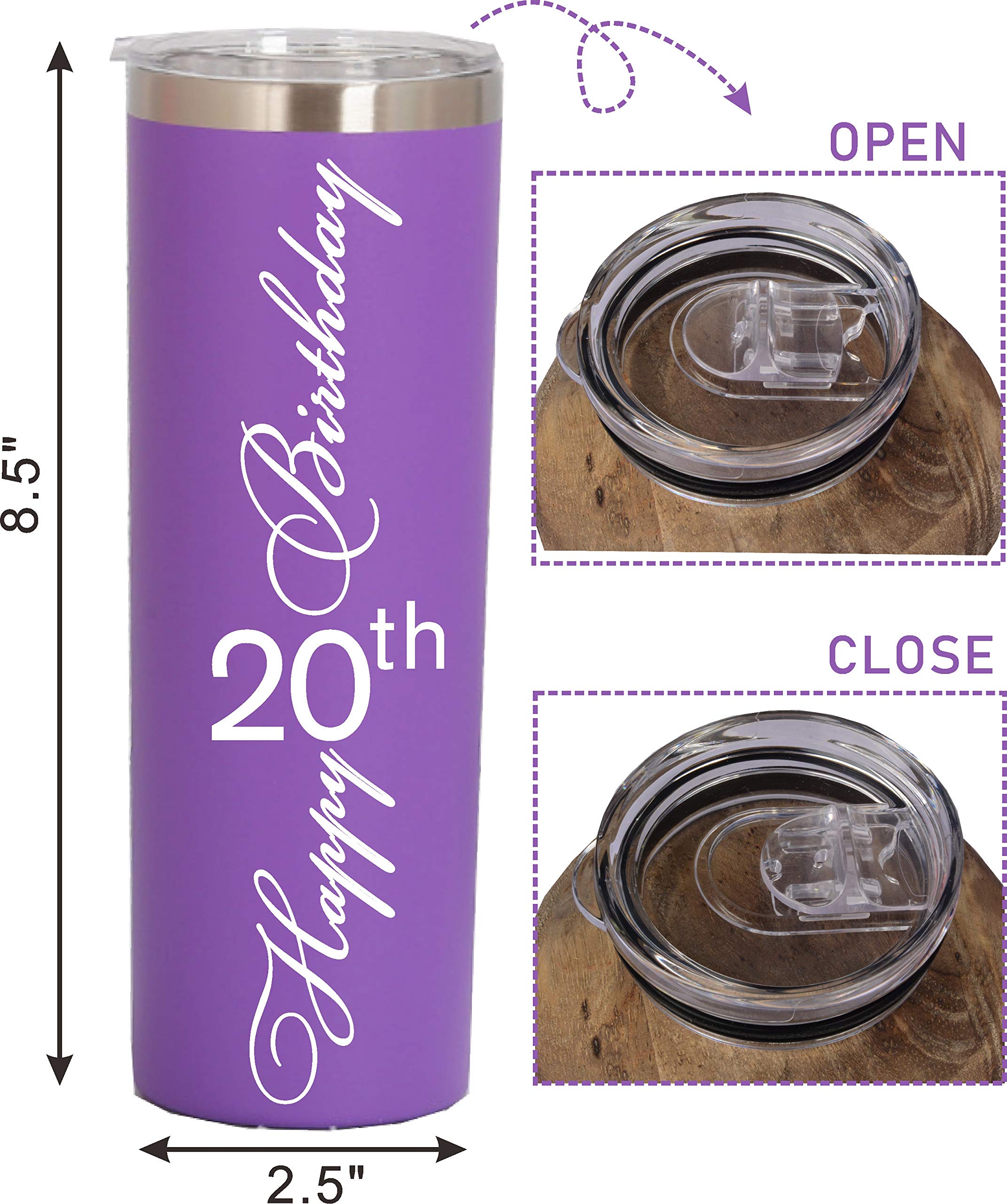 20th Birthday Gifts for Women - Personalized 20oz Tumbler Cup with Lid & Straw - Perfect for 20 Year Old Daughter, Best Friend, Sister - Great for Parties, Office, Travel & Everyday Use