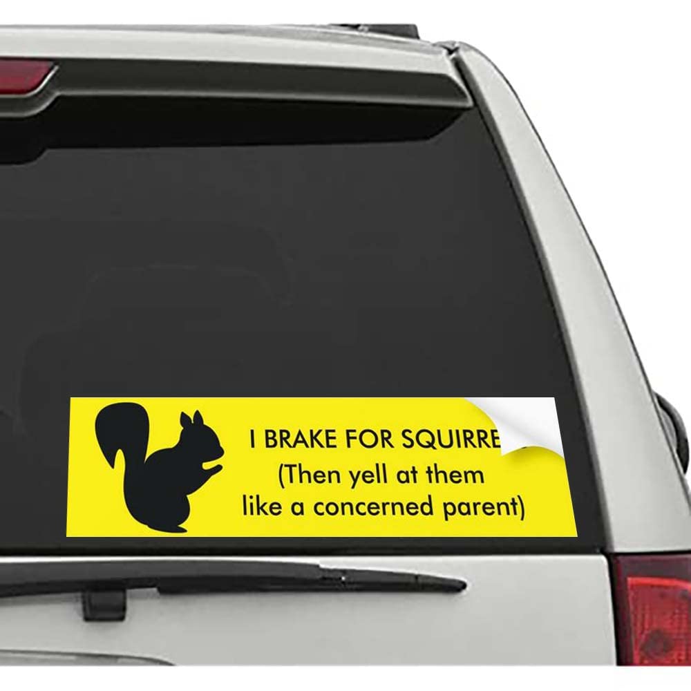 Funny Car Stickers & Decals - 'I Brake for Squirrels' Bumper Sticker & Window Decals for Cars, Trucks, SUVs | Waterproof Vinyl for Outdoor Use | Great for Commuting, Road Trips & Expressing Personality