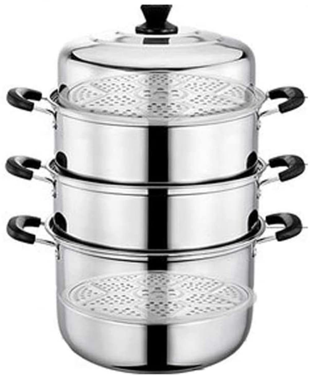 Large Commercial Stainless Steel Steamer - Double & 4-Layer Soup Pot for Gas & Induction Stoves (30cm) - Perfect for Restaurants, Catering & Home Cooking