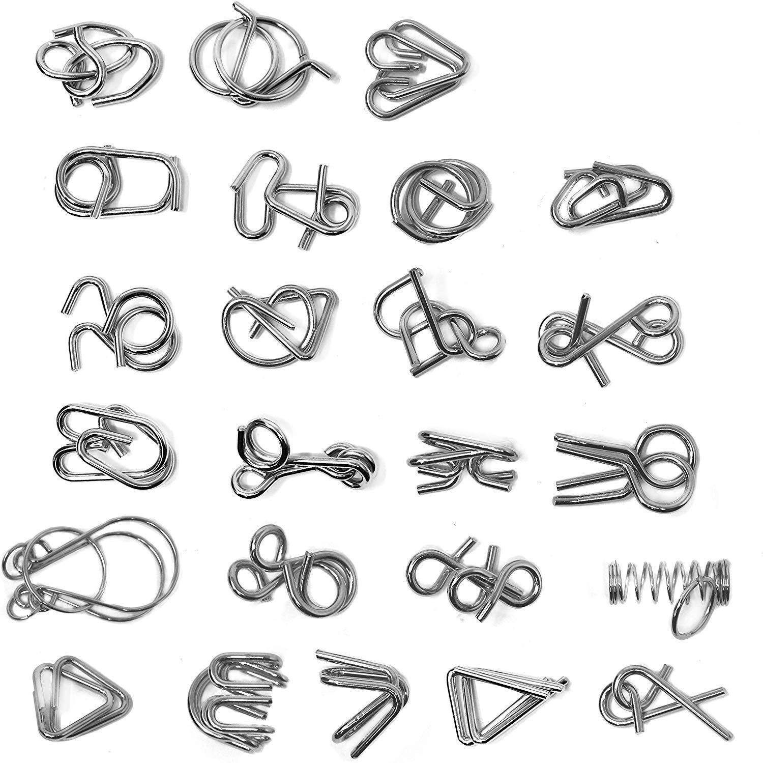 PLUSPOINT Metal Wire Puzzle Toys Set - 32 Pc Brain Teasers for Adults & Kids, IQ Booster Logic Games, Unlock Interlock Challenge - Perfect for Gifts, Parties & Family Game Night