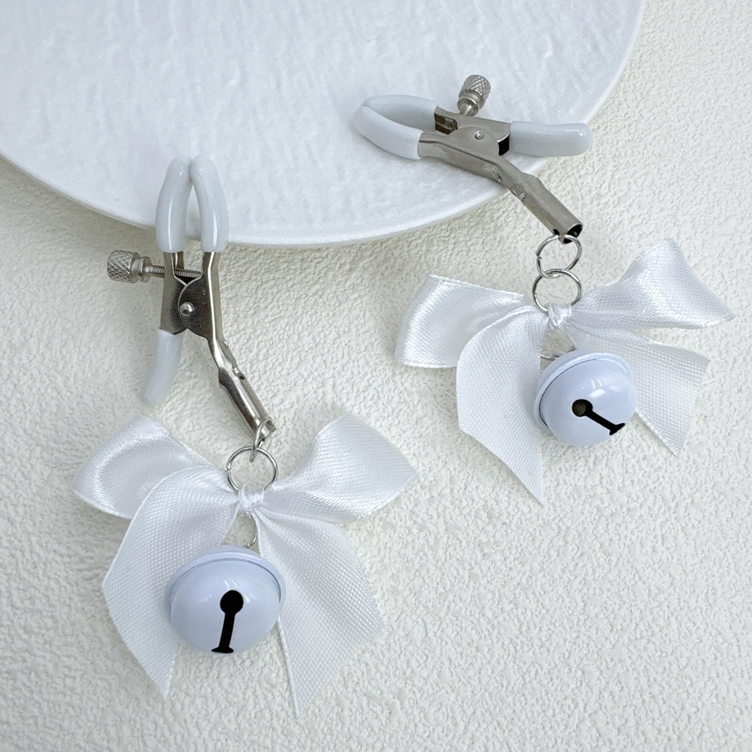 Adjustable Stainless Steel Body Clamps with Bowknot & Bells - Non-Piercing Faux Body Jewelry for Belly Chains, Waist Beads & Festival Outfits