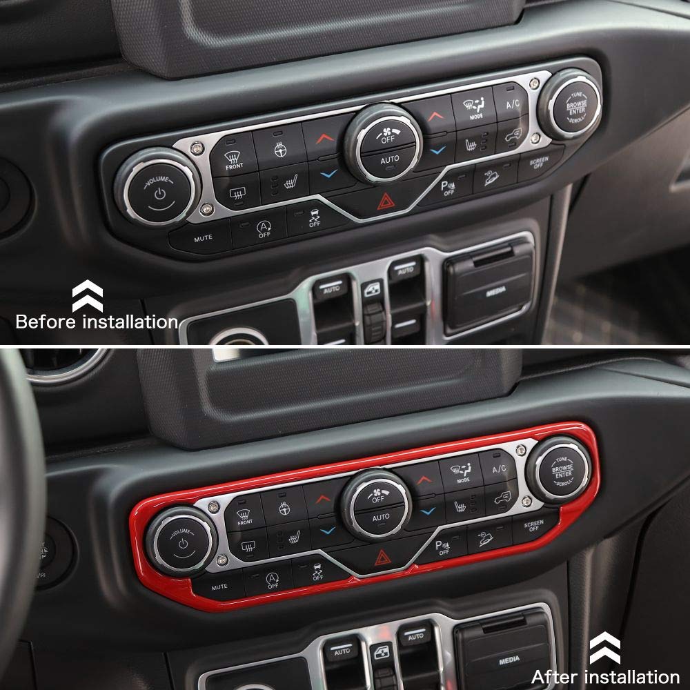 CheroCar JL JT Center Control Air Conditioner Switch Cover Trim Frame Decoration for 2018-2020 Jeep Wrangler JL JLU & 2020 Jeep Gladiator JT | Red Interior Accessories | Upgrade Your Jeep's Dashboard Style