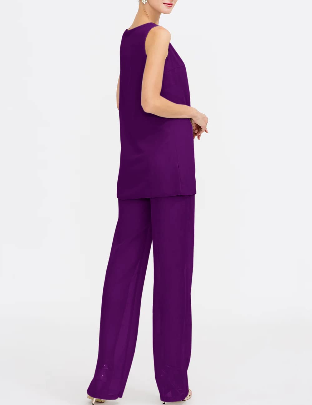 Elegant Chiffon Mother of The Bride Pant Suits 3-Piece Set - Formal Wedding Outfit & Evening Gown for Women - Perfect for Weddings, Receptions & Special Occasions
