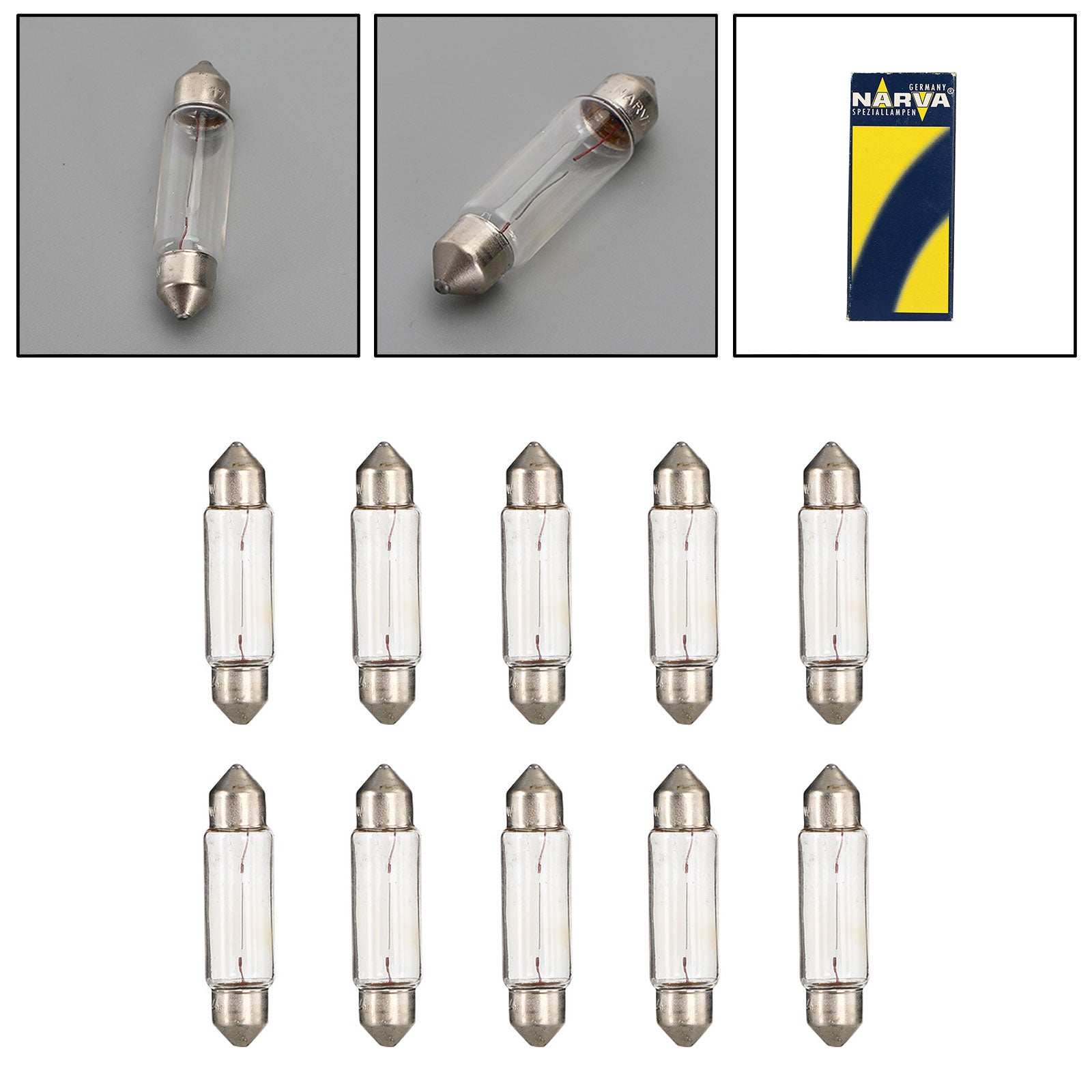 10x NARVA 17327 C10W 24V10W SV8.5 Car Auxiliary Bulbs - Replacement Lights for Trucks, Buses & Heavy Vehicles - Perfect for Night Driving & Off-Road Adventures