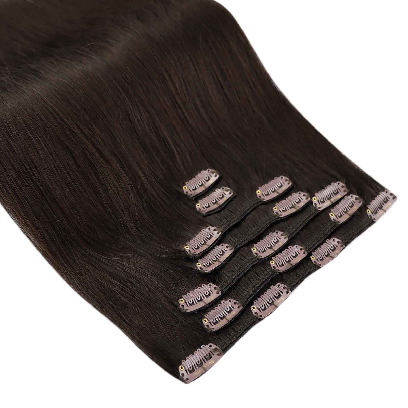 Ve Sunny 24inch Chocolate Brown Clip in Human Hair Extensions - 120g Real Hair Clip Ins for Women | Perfect for Parties, Weddings & Daily Styling