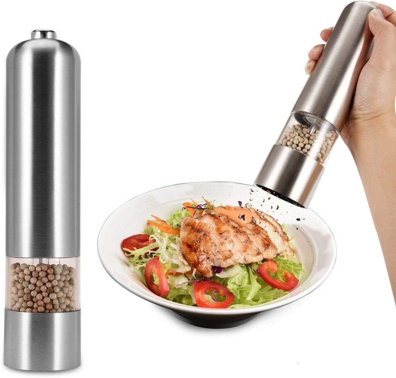 Premium Electric Salt and Pepper Grinder Set - Automatic Rechargeable Battery Operated Stainless Steel Spice Mill with One-Hand Push Button - Perfect for Kitchen, Dining Table & Outdoor BBQ