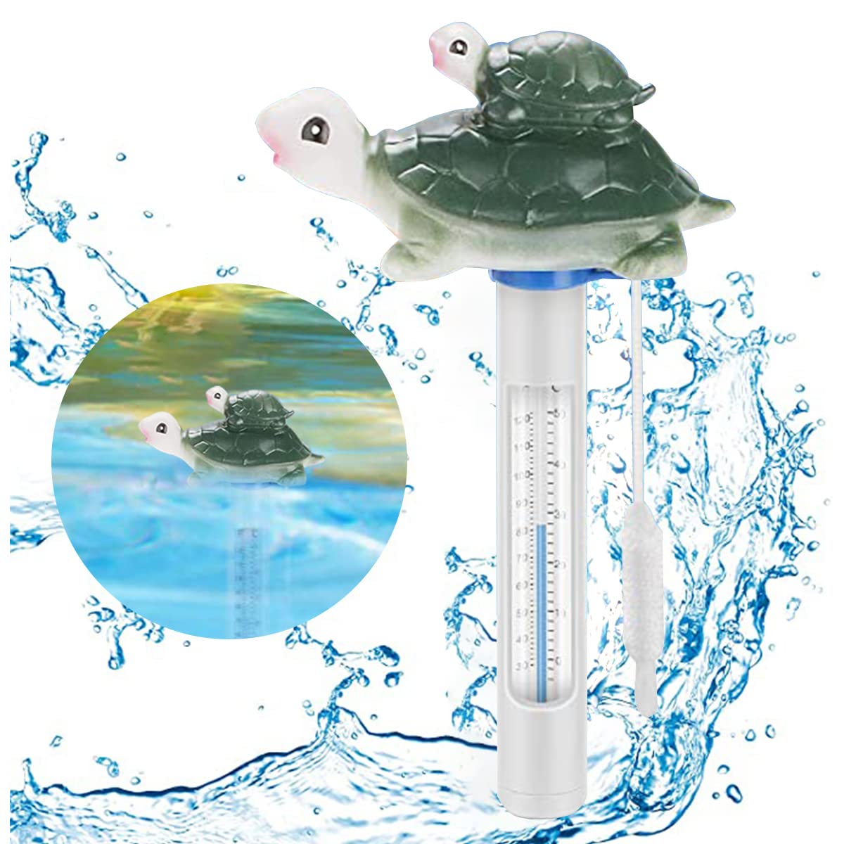 GSVDEIN Floating Pool Thermometer - Large Easy-Read Display for Swimming Pools, Hot Tubs & Spas - Cartoon Turtle Design with Fahrenheit/Celsius Readings - Perfect for Monitoring Water Temperature in Backyard Pools, Jacuzzis and Aquatic Play Areas
