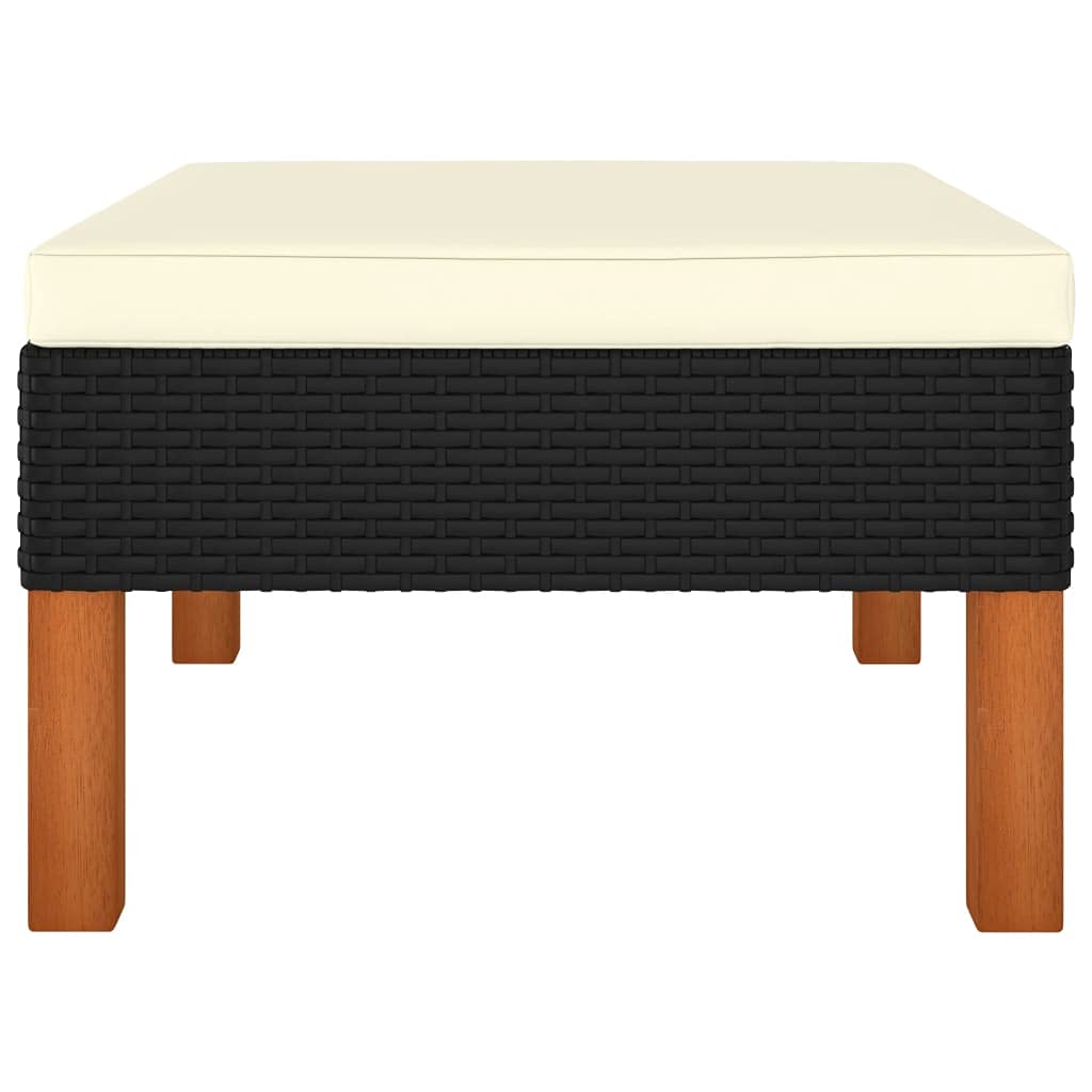 Elegant Poly Rattan Footstool with Solid Eucalyptus Wood Frame - Outdoor Sofa & Patio Seating Furniture with Cushioned Upholstery for Backyard, Porch, Balcony - Perfect for Relaxing, Sunbathing, and Outdoor Entertaining