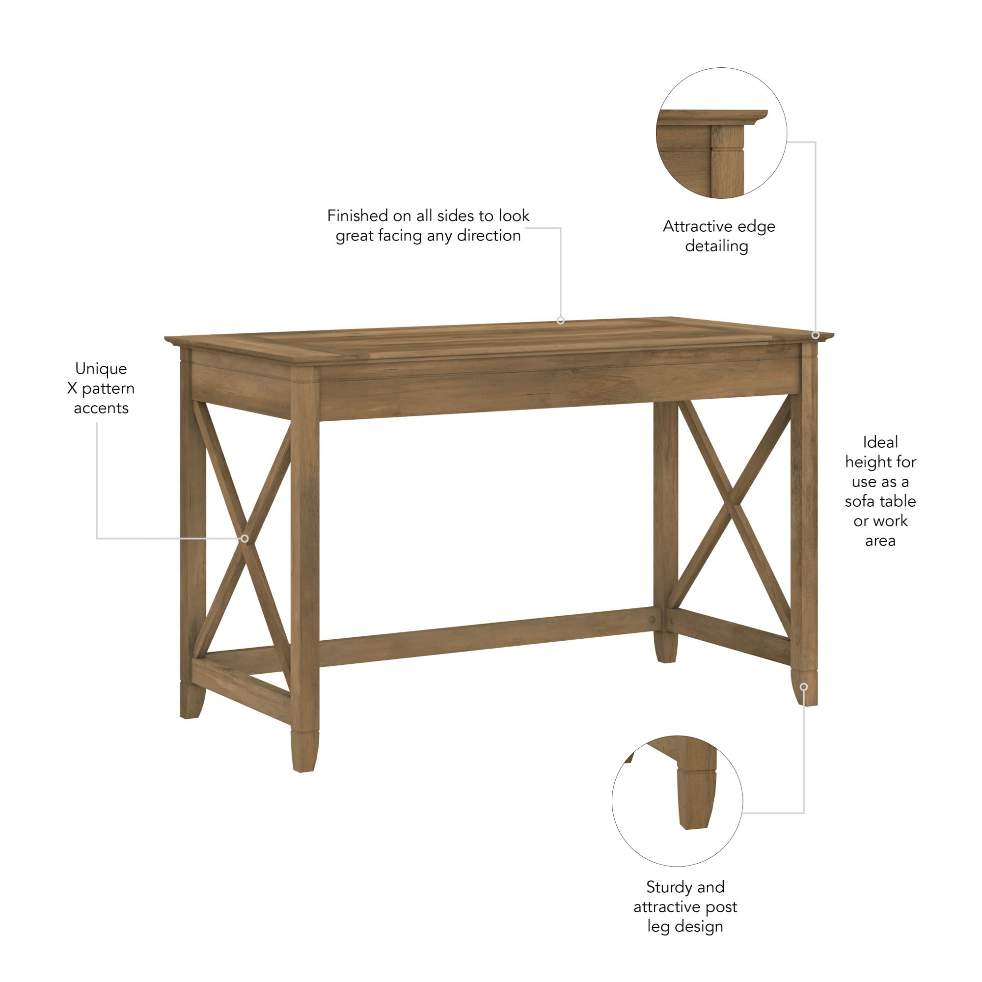 Bush Furniture Key West 48W Reclaimed Pine Writing Desk - Perfect for Home Office, Study Room & Small Spaces