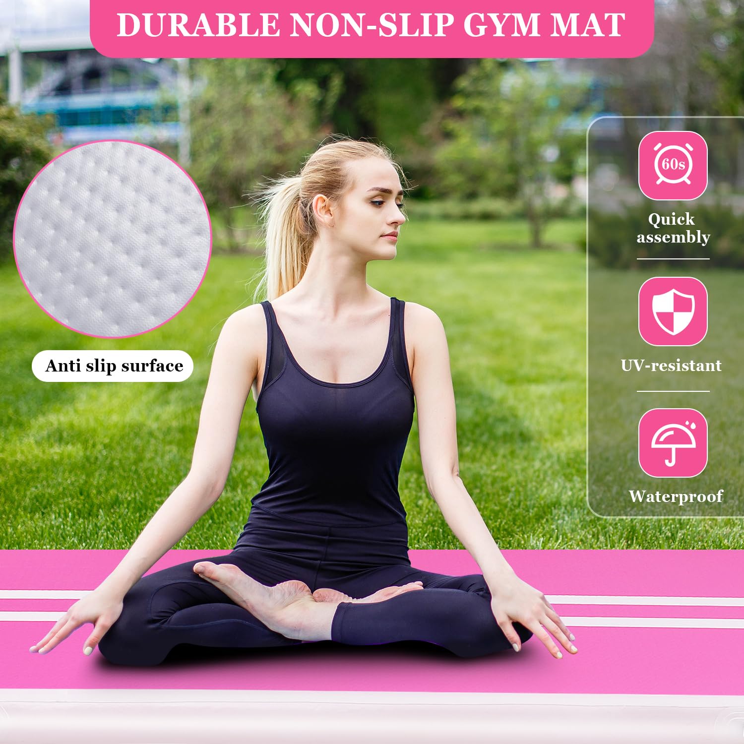 Inflatable Air Gymnastics Mat 10ft/13ft/16ft - Thick 4 Inch Tumbling Training Mat with Electric Pump for Home Gym, Cheerleading, Beach & Outdoor Exercise - Perfect for Gymnastics Practice, Yoga, Kids Play & Fitness Workouts