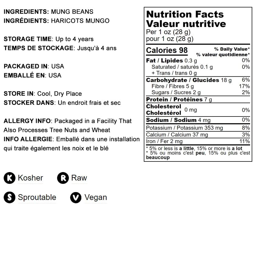Food to Live - Organic Mung Beans, 3 Pounds Whole, Dried, Raw Moong Dal, Kosher, Vegan, Sirtfood Diet Friendly, Bulk Green Gram - Low Sodium, High in Fiber, Protein, Iron & Essential Nutrients - Perfect for Sprouting, Indian Cooking, Soups & Healthy Vegan Recipes