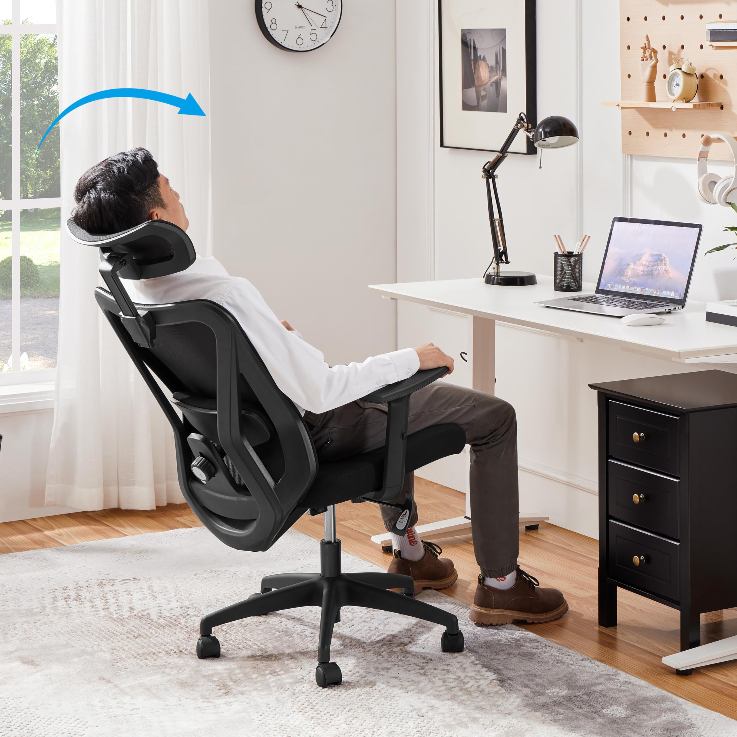 Yaheetech Ergonomic Office Chair - High Back Mesh Computer Chair with Adjustable Lumbar Support, Armrests & Headrest - Black - Perfect for Home Office, Gaming & Study Workspaces