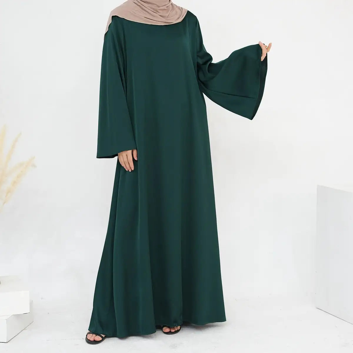 Elegant Adjustable Belt Satin Abaya Dress for Women - Modest Islamic Prayer Dress for Eid, Wedding & Special Occasions