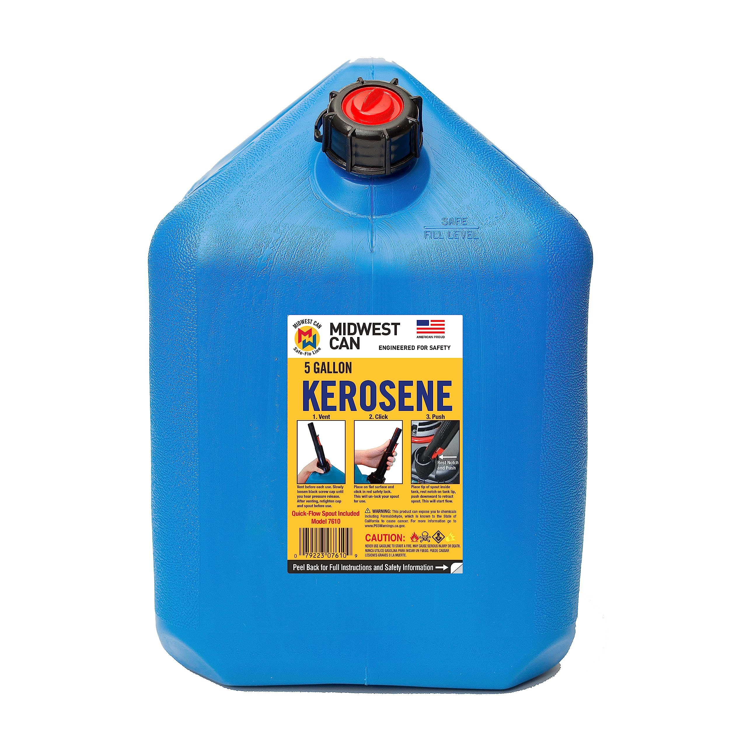 Midwest Can 7600 5 Gallon Red Kerosene Fuel Can with Spout - Portable Gasoline Container for Emergency, Camping & Outdoor Use