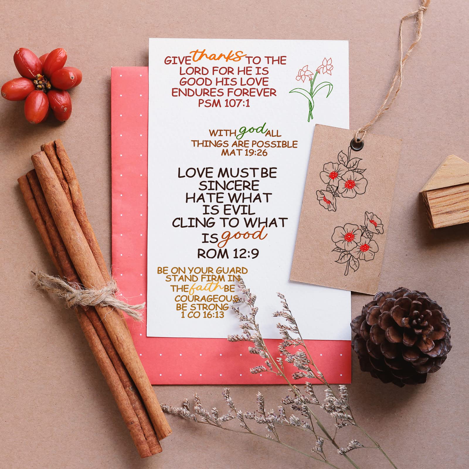 4 Pack Clear Acrylic Stamps for Bible Verses - Christian Scrapbooking Rubber Stamps with 2 Grid-Lined Blocks - DIY Crafting Supplies for Card Making, Journaling & Scripture Art (Elegant Style)