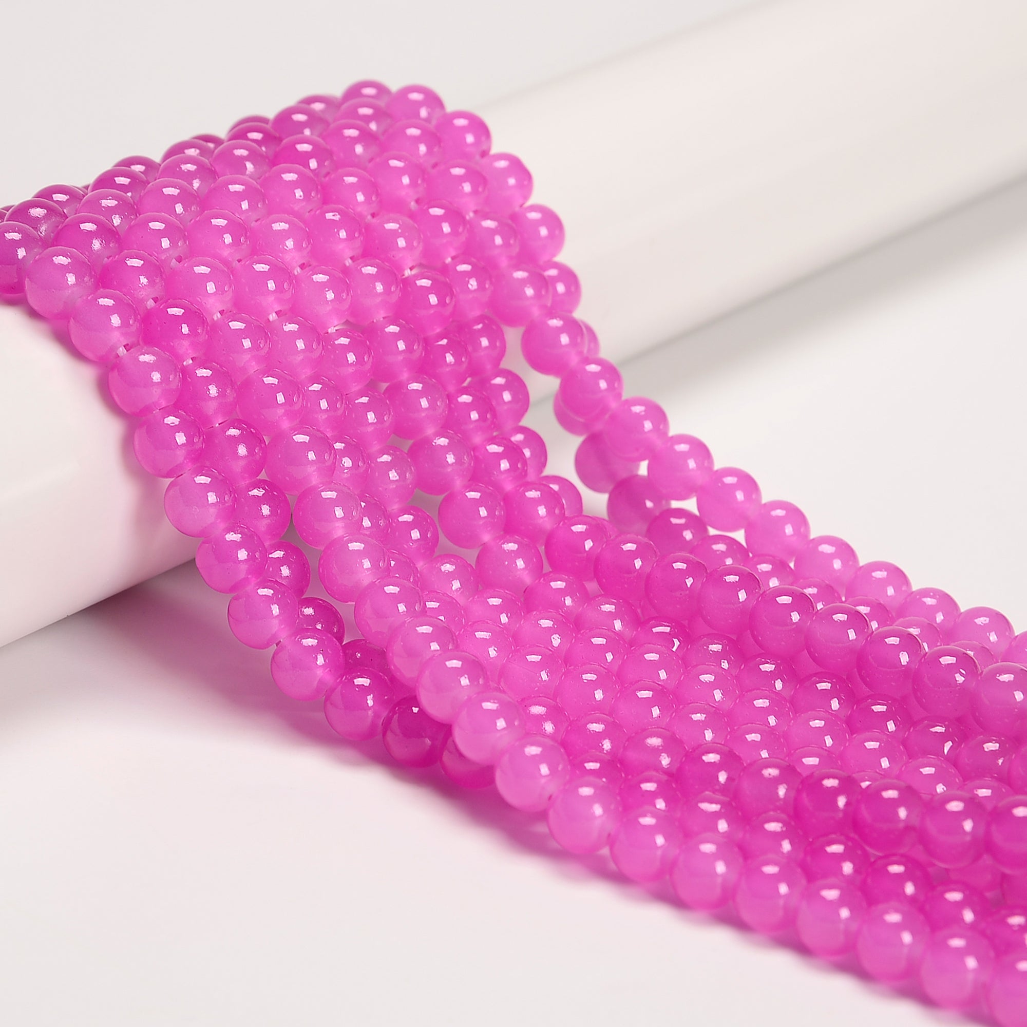 Bright Fuchsia 8mm Crystal Glass Smooth Round Beads - 15.5 Inch Strand for Jewelry Making, DIY Crafts, Bracelets & Necklaces - Perfect for Beading, Home Decor & Gift Giving