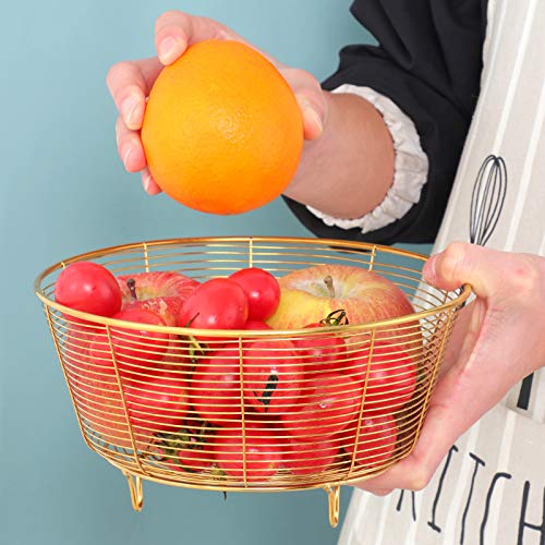 Stainless Steel Fruit Basket Bowl - Kitchen Storage Organizer for Fruits, Bread & Vegetables - Durable Wire Mesh Design with Gold Finish | Perfect for Countertop, Dining Table & Pantry Organization