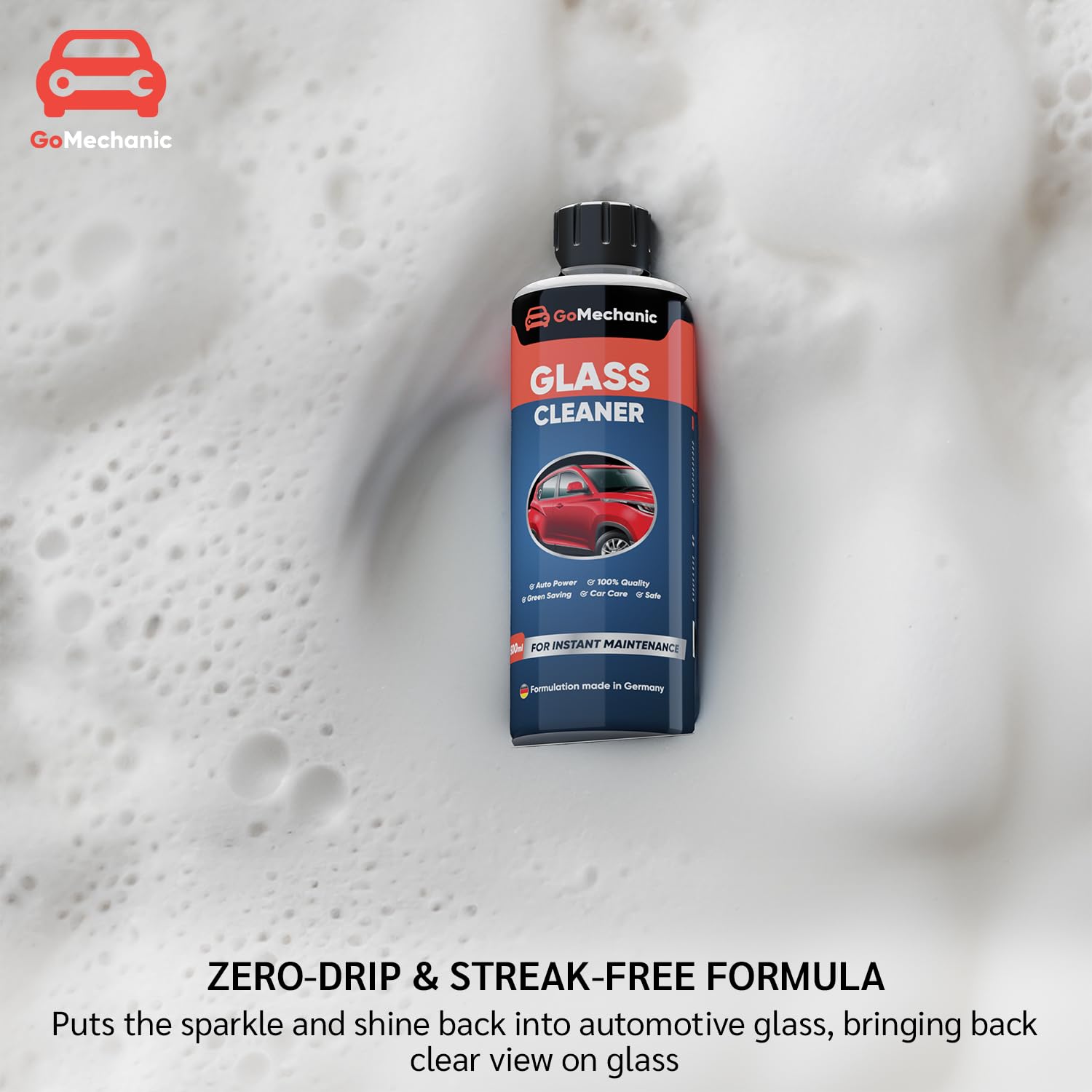 GoMechanic Premium Glass Cleaner – Streak-Free, Ammonia-Free Formula for Windows, Mirrors & Auto Glass – Fast-Acting, Residue-Free Shine on All Surfaces – Ideal for Home, Office & Car Cleaning (SE_CC_008)