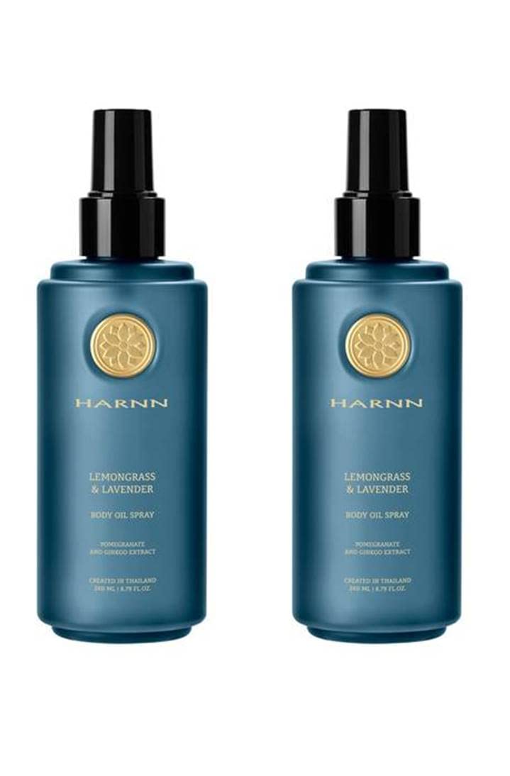 HARNN Lemongrass & Lavender Body Oil Spray - 8.79 Fl Oz (Pack of 2) - Hydrating Moisturizer for Dry Skin, Aromatherapy Relaxation, Spa & Massage Use