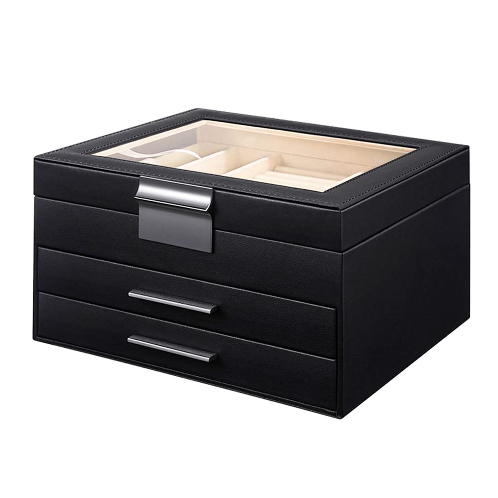 3-Layer Large Jewelry Organizer Box with Clear Top - Earrings, Rings & Necklace Storage for Women | Modern Gift for Women, Girls & Mom | Perfect for Birthday, Wedding & Travel Accessories Organization (Black)