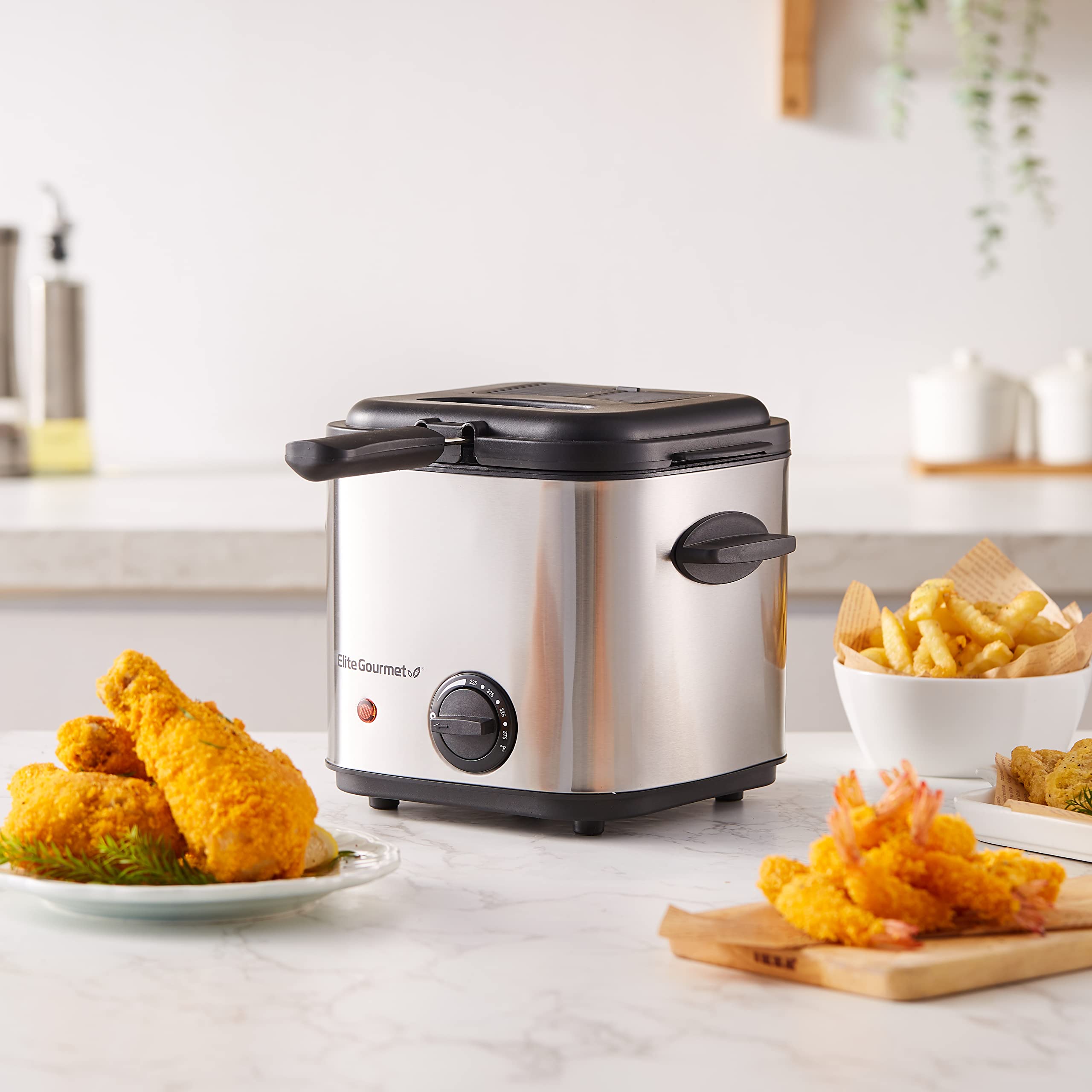 Elite Gourmet EDF1550# 1.5 Qt (6 Cup) Electric Deep Fryer with Adjustable Temperature, Removable Basket & Viewing Window - Stainless Steel Design for Home Kitchen, Restaurants & Party Cooking