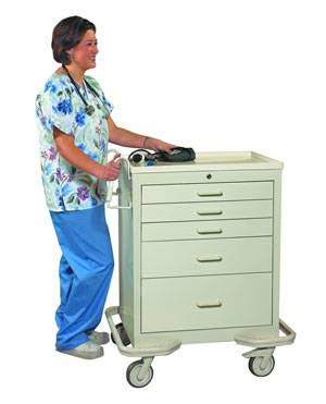 5-Drawer Steel Medical Crash Cart with Single Key Lock - Mobile Workstation for Hospitals & Clinics (Moss Grey) - Ideal for Emergency Rooms, Nursing Stations & Medical Facilities