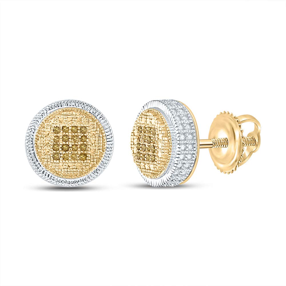 Men's Sterling Silver Round Yellow Enhanced Diamond Circle Earrings - 1/10 CTTW - Perfect for Gifts, Weddings & Special Occasions