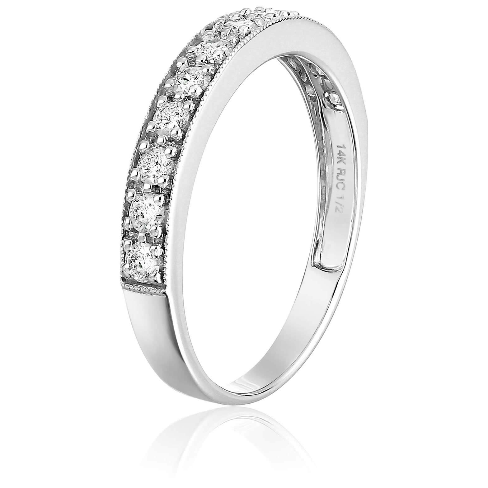 1/5 cttw to 1 cttw Diamond Wedding Band for Women - 14K Gold Milgrain Engagement Ring with Prong Setting, Size 4.5-10 - Perfect for Bridal Jewelry, Anniversary Gifts & Special Occasions