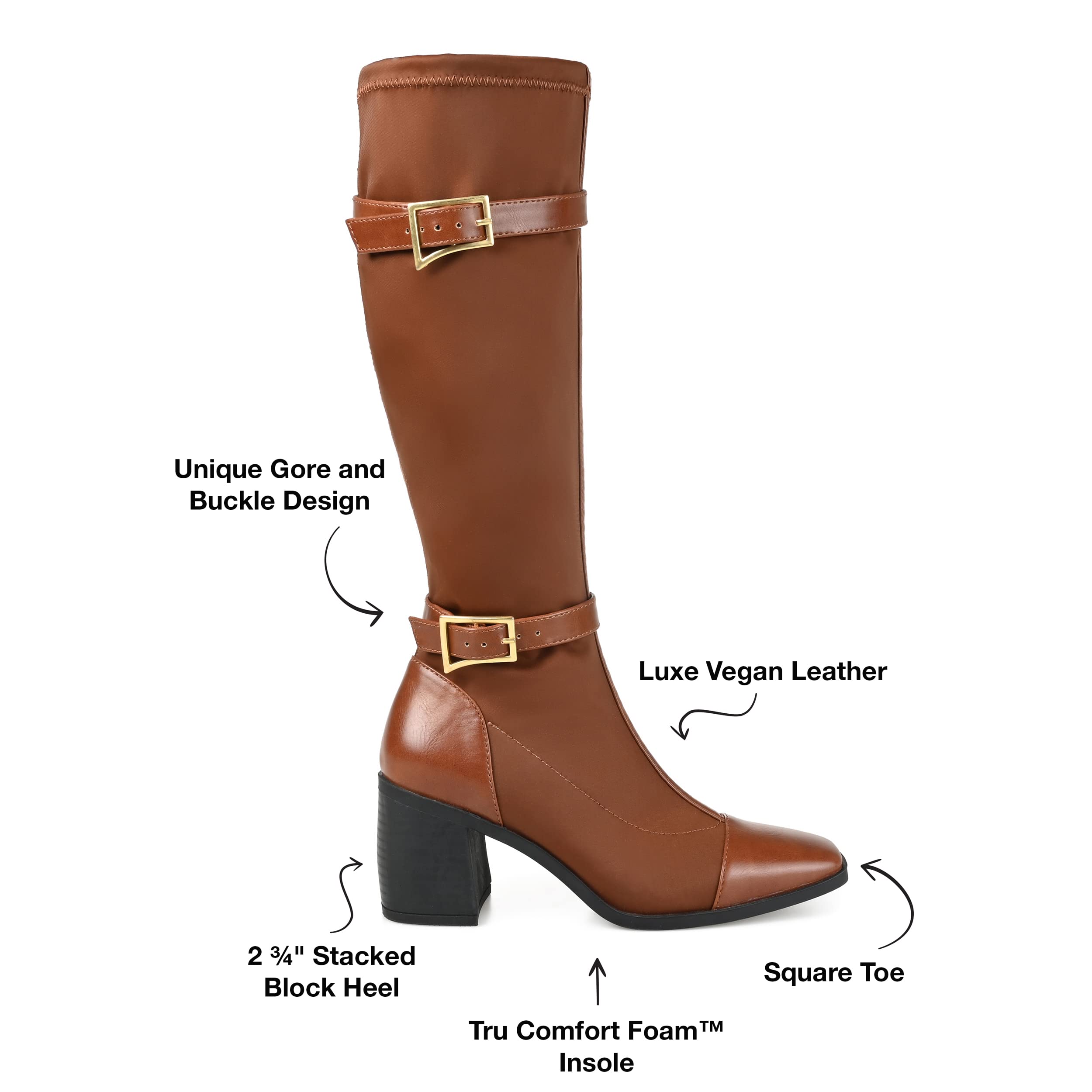 Journee Collection Women's Gaibree Faux Leather Knee High Boots - Stylish & Comfortable Tall Boots for Fall & Winter Fashion, Office Wear & Night Out