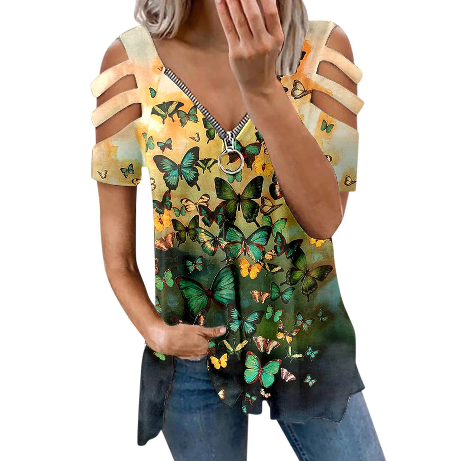 Women's Floral Print Off-The-Shoulder Short Sleeve Tops - Summer Casual Loose Fit Tee Shirts - Breathable & Comfortable for Beach, Vacation & Everyday Wear