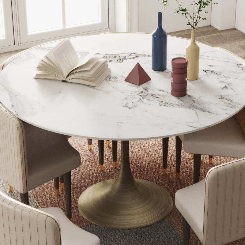 Premium Round Dining Table Set with Sintered Stone Top - 6 Seater Modern Kitchen Furniture for Family Gatherings & Dinner Parties