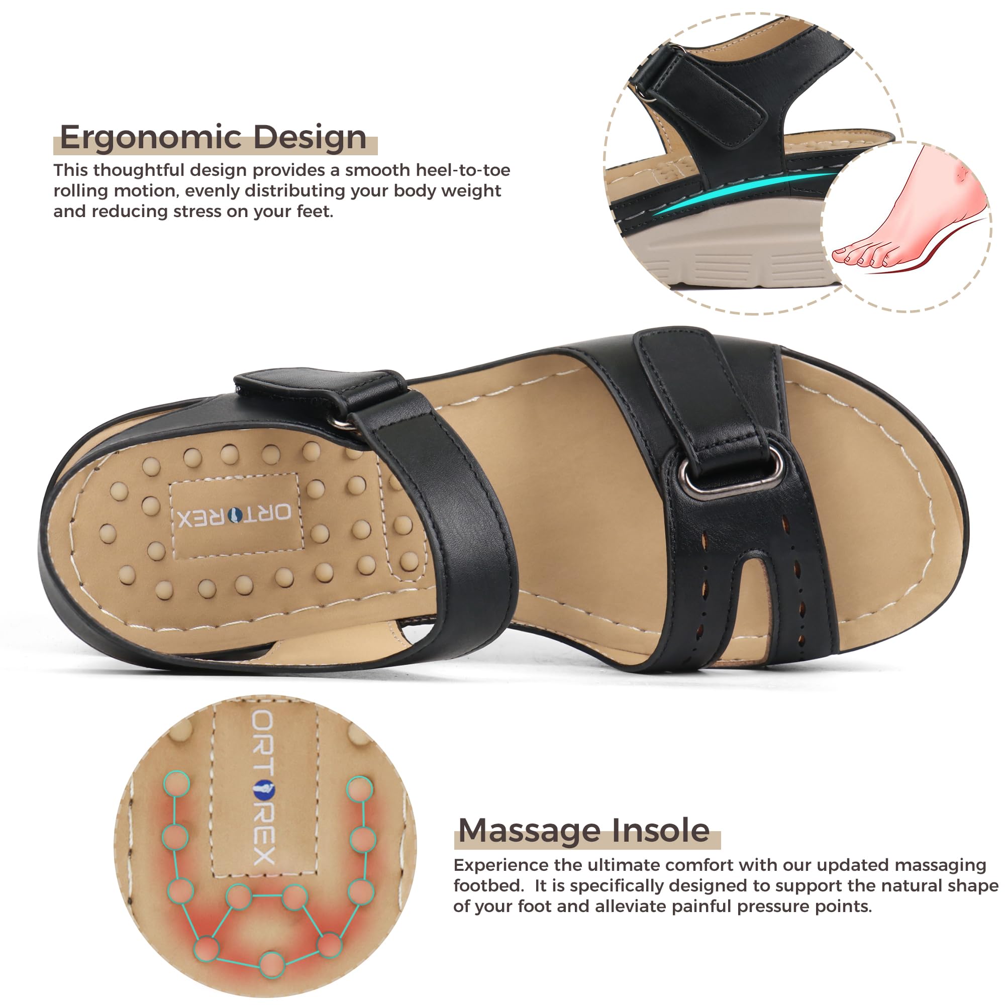 Ortho+rest Women's Comfortable Walking Sandals with Orthotic Arch Support - Dressy Casual Sandals for Walking, Travel & Everyday Wear