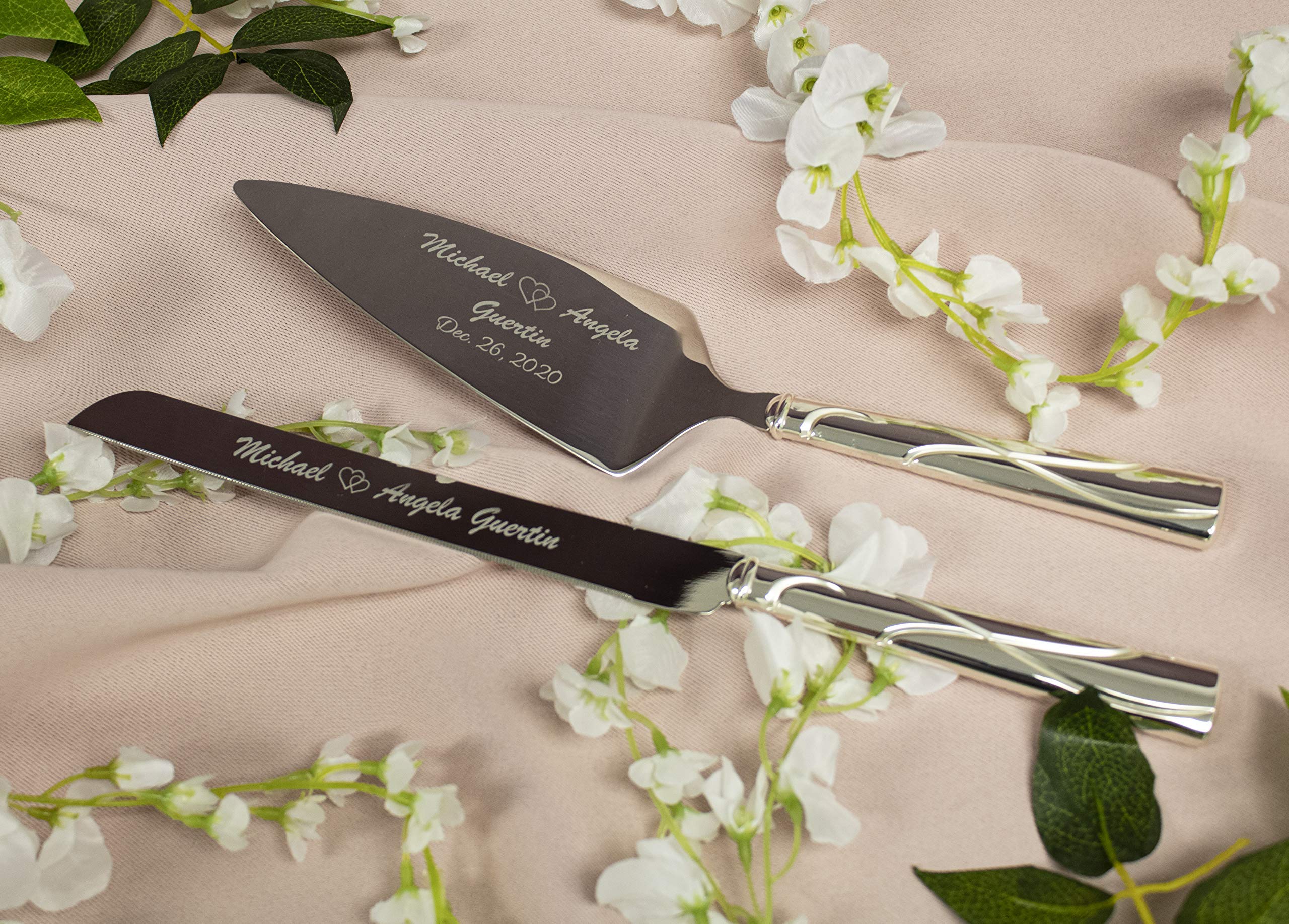 Lenox Bridal Adorn Silver Personalized Wedding Cake Cutting Set - Custom Engraved Cake Knife & Server for Bride & Groom - Perfect for Wedding Ceremonies, Anniversaries & Special Occasions