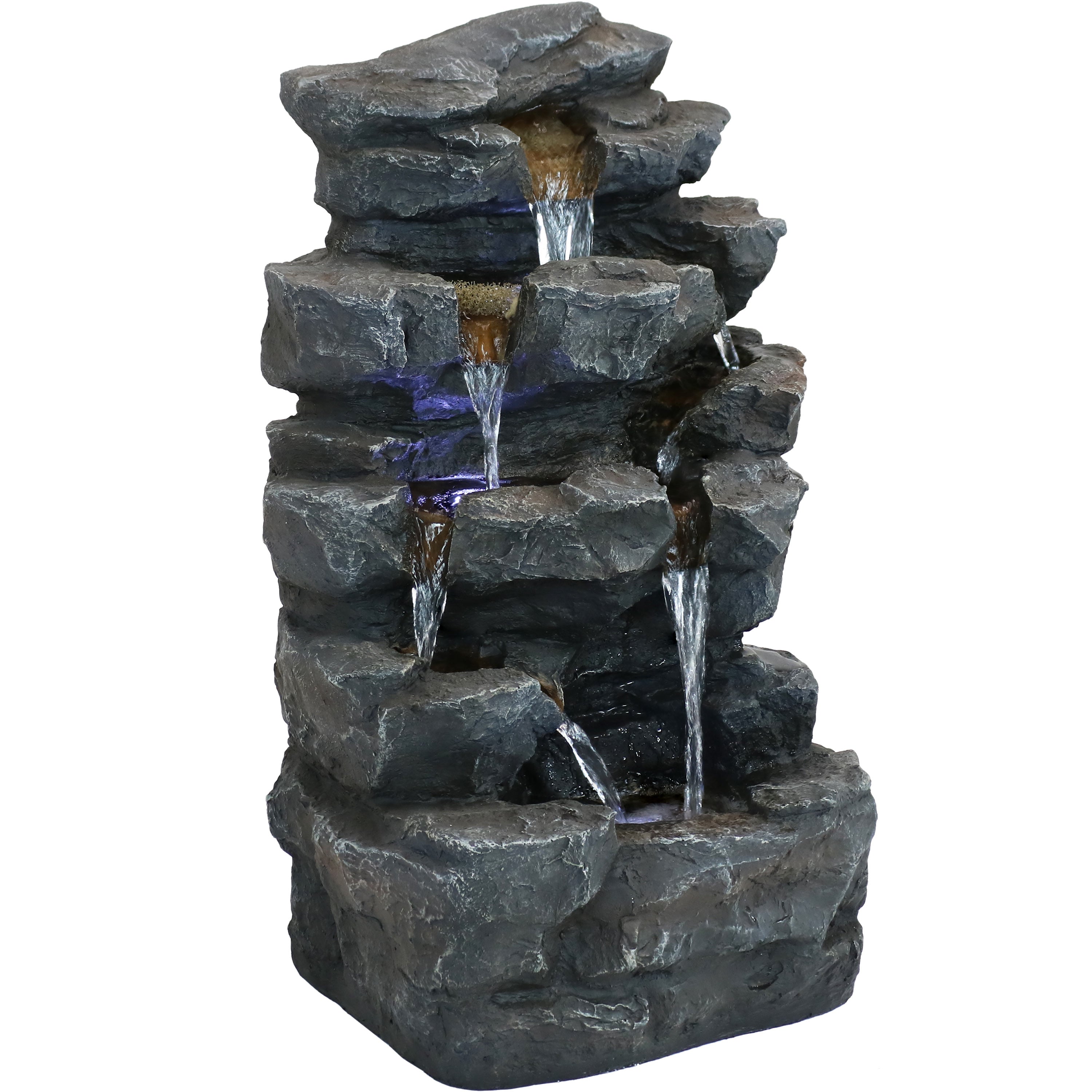 Sunnydaze Grotto Falls LED Water Fountain - 24 Inch Outdoor Decorative Waterfall with Color Changing Lights for Garden, Patio, and Backyard Relaxation