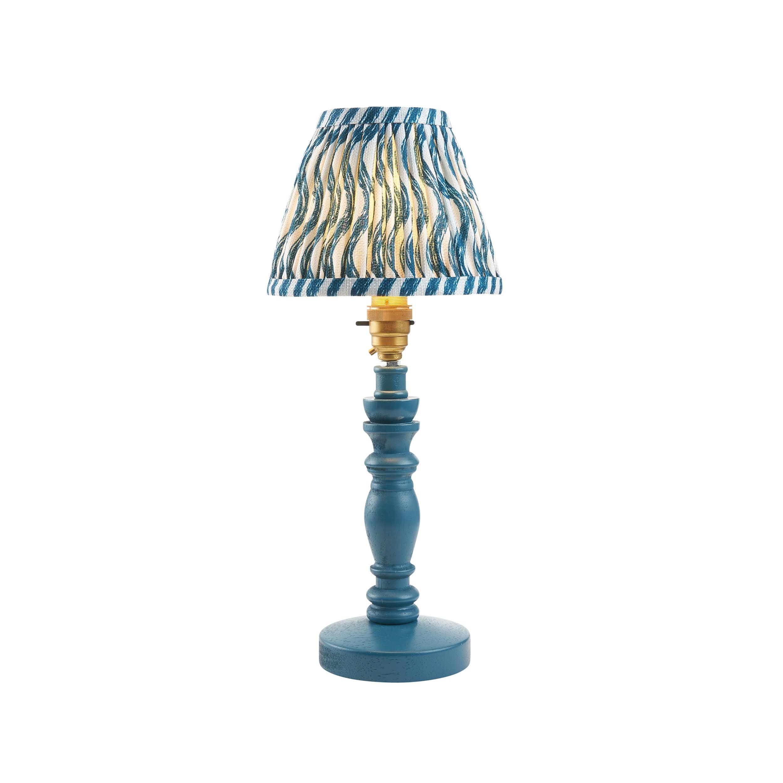 Bibury Blue Table Lamp with 16cm Ripple Marlin Blue Shade - Perfect for Bedroom, Living Room & Office Decor