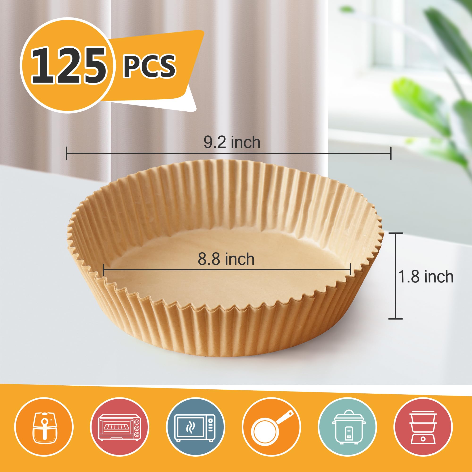 125Pcs Air Fryer Paper Liners - 8 Inch Non-Stick Parchment Paper Rounds for Air Fryer & Microwave | BPA & Bleach Free | Perfect for Cooking, Baking & Reheating Food