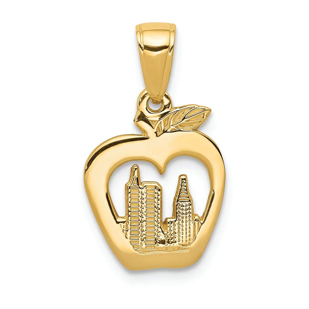 14K Yellow Gold New York Skyline Apple Charm Pendant - Elegant Jewelry Gift for Women - Perfect for Birthdays, Anniversaries & Special Occasions