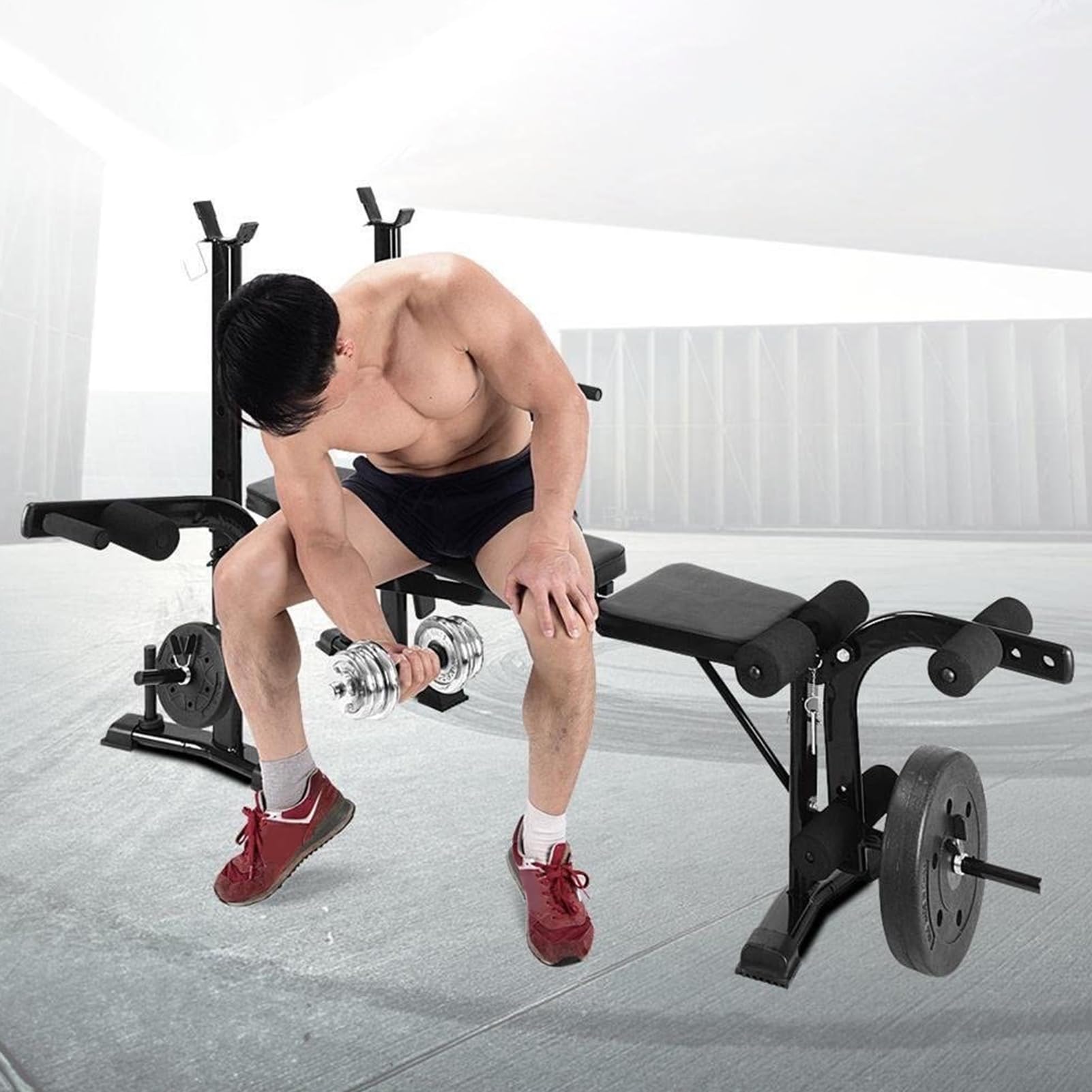 Olympic Weight Bench Set - Adjustable Bench Press with Squat Rack & Leg Extension, Foldable Home Gym Equipment for Strength Training | Perfect for Home Workouts, Bodybuilding & Fitness Training