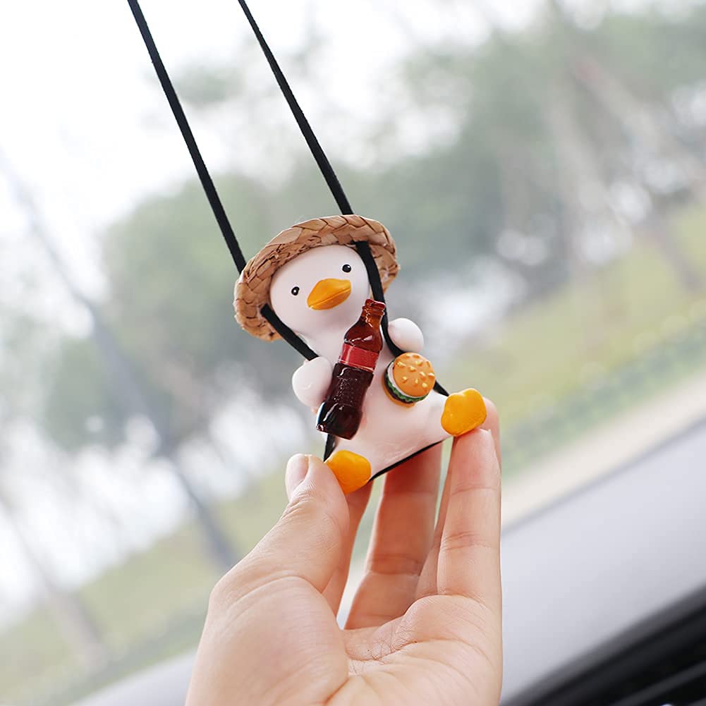 Cute Swing Duck Car Mirror Pendant Decor - Fun Rearview Mirror Hanging Ornament for Women & Men - Perfect Car Accessory Gift (Cola Style) - Great for Road Trips & Daily Commutes