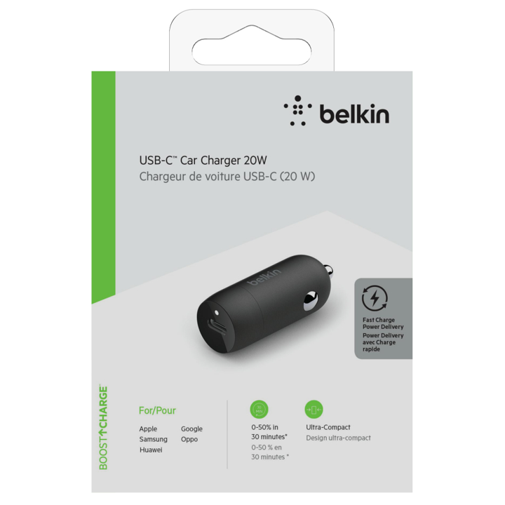 Belkin 20W USB C PD Car Charger - Fast Charging Adapter for iPhone, Android, Samsung - Black | Perfect for Road Trips & Daily Commutes
