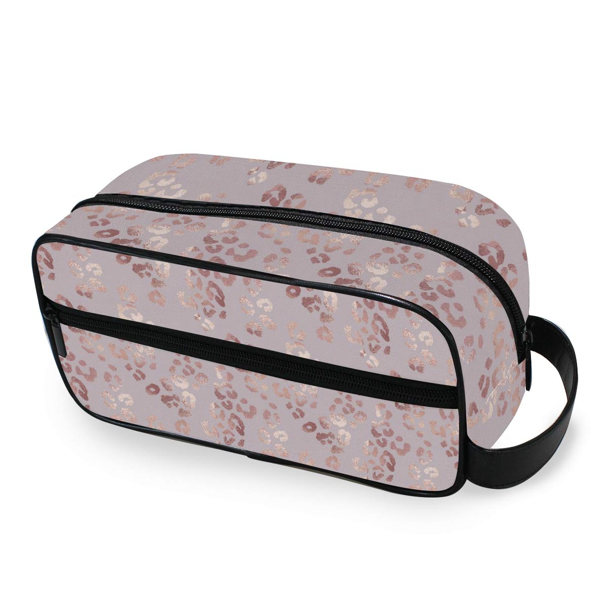 Portable Rose Gold Leopard Print Travel Toiletry Bag - Waterproof Cosmetic Makeup Organizer Pouch for Women | Perfect for Vacation, Gym & Business Trips