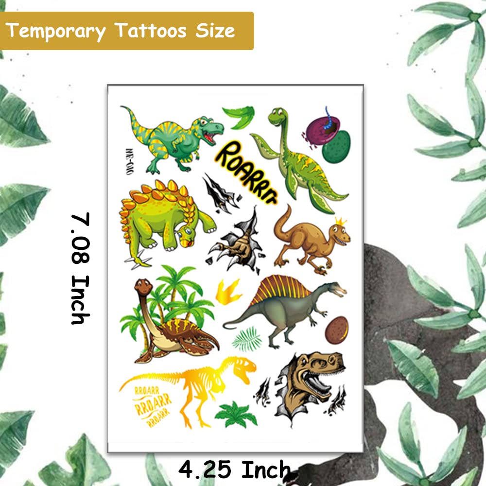Glitter Dinosaur Temporary Tattoos for Kids - 50 Unique Dino Fake Tattoos for Boys & Girls, Birthday Party Favors, Baby Shower Supplies - Perfect for Costume Parties, Themed Events & Kids' Activities