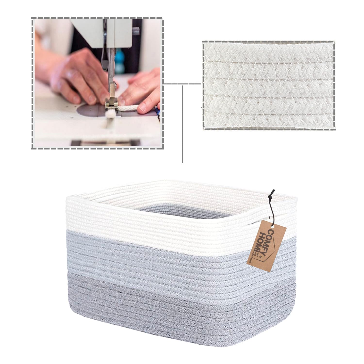 COMFY-HOMI Cotton Rope Storage Basket with Handles - 13.5