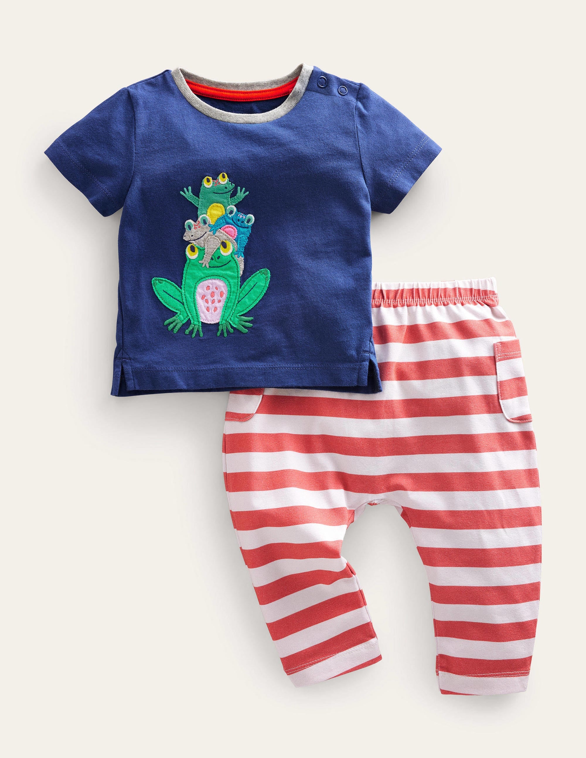 Navy Frog Appliqué Matching Top and Bottom Set - Cute Outfit for Kids, Baby Girls & Toddlers - Perfect for Birthday Parties, Photo Shoots & Special Occasions