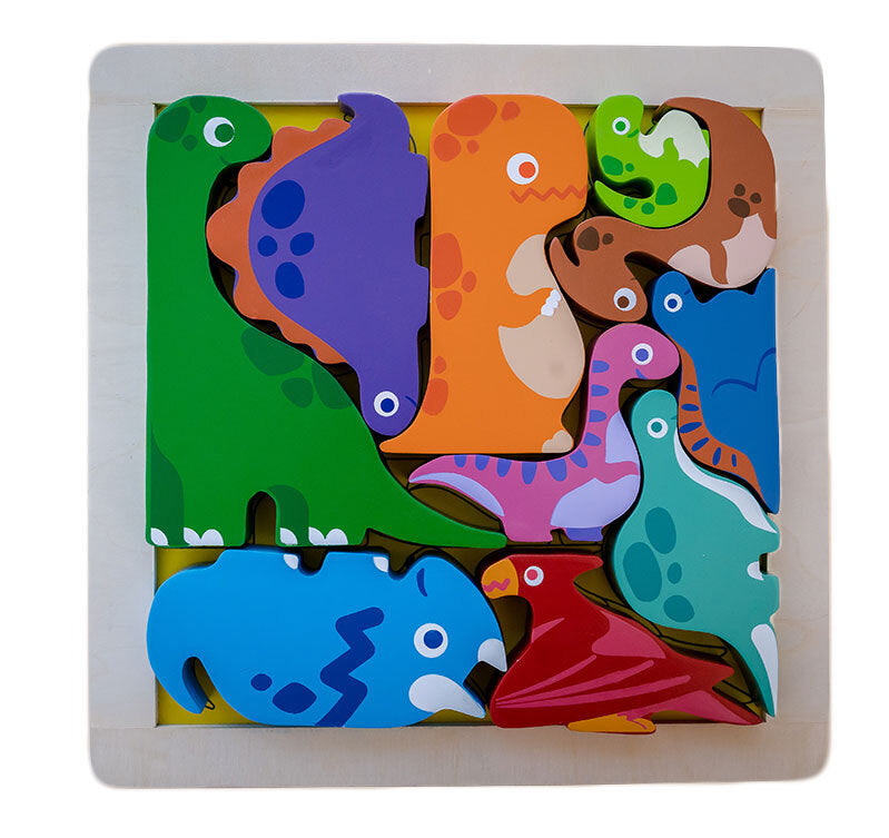 Chunky Wooden Dinosaur Puzzle & Stacker Toys for Toddlers - Educational Montessori Learning Toys for Kids Ages 1-3 - Perfect for Early Childhood Development & Sensory Play