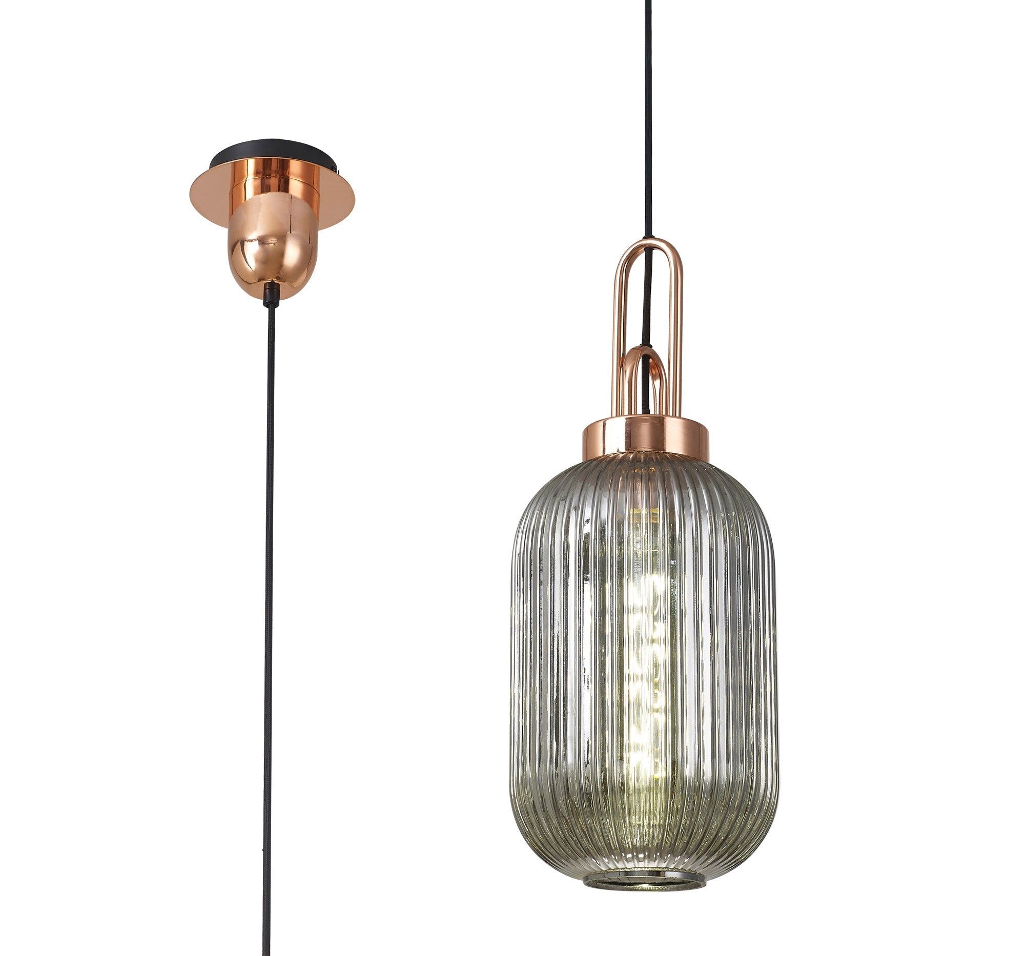 Stylish Cadiz 1-Light Pendant Light with 20cm Tubular Ribbed Glass Shade - E27 Socket, IP20 Rated, Multiple Color Options - Perfect for Kitchen Island, Dining Room, or Entryway Lighting