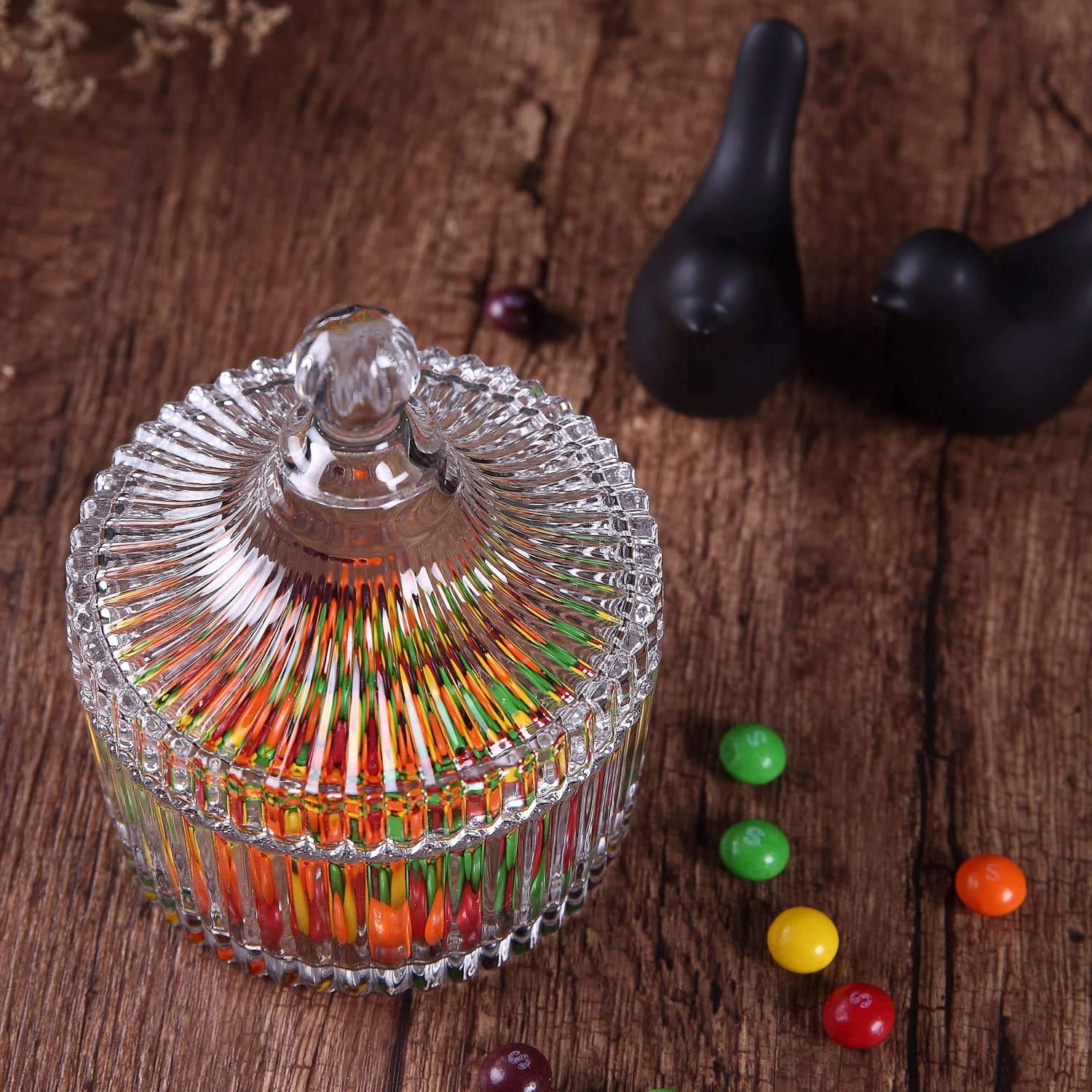 ComSaf 14OZ Glass Candy Jar with Lid - Decorative Covered Candy Dish for Office Desk, Wedding Party Buffet Decor & Jewelry Storage | Perfect for Christmas Gifts, Home Decor & Candy Display